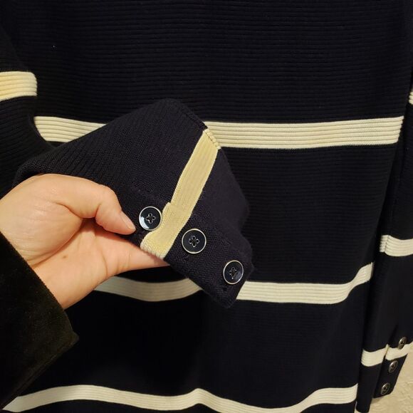 TALBOTS ~ Open-Front Modern Ottoman Cardigan in Navy w/White Stripe Sz Sp - Picture 9 of 10